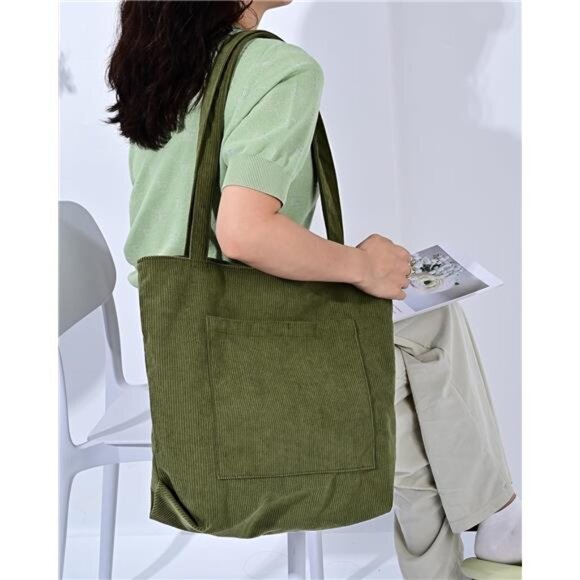 Corduroy Tote Bag for Women, Green